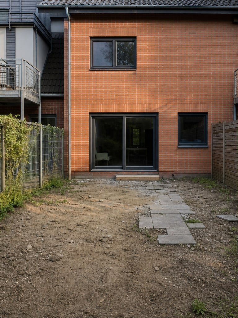 Vorher: KI-Beispiel für Außenanlagen & Terrassenbau vor der Ausführung